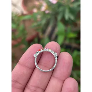 Bague en argent 925 Navratan avec pierre naturelle en zircon, bijoux fins pour homme, pour un usage quotidien, bague simple avec motif numérique - Product Image 3