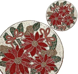 Eco-friendly <b>Glass</b> Beaded Coaster <b>Placemat</b> Handcrafted Floral Shaped Design with Rosette Tipi Beads Customizable Coaster Set - Product Image 1