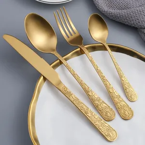 手工制作的皇家豪华餐具套装雕刻设计定制勺叉非常适合婚礼餐具销售可重复使用的餐具