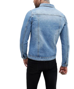 Chaqueta vaquera unisex de manga larga con bordado, servicio personalizado OEM, chaqueta de hombre de color azul lavado con tira de manga - Product Image 2