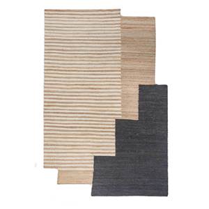 พรมปูพื้นลายทางสีเบจและสีน้ำตาล ทำจากปอกระเจาและป่าน สำหรับใช้ในบ้าน-PDJT-390 - Product Image 1