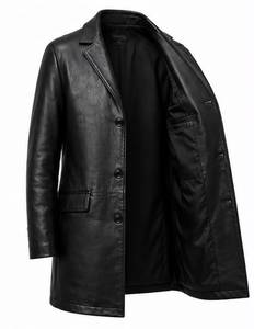 Manteau long en cuir véritable pour homme, double boutonnage, col à revers, en cuir de vache, vêtement d'extérieur pour l'hiver - Product Image 3