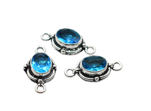 Prem Bhaya argent Antique plaqué or 18 carats ovale bleu topaze pierre précieuse Double boucle connecteur 20X10mm NC130 résultats de fabrication de bijoux - Product Image 2