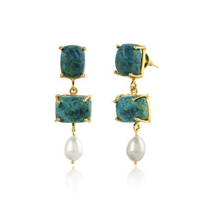Laiton Plaqué Or Déclaration Goujons Chrysocolle Pierre Bijoux Fabricant de Bijoux De Mode À La Main Pierres Précieuses Grandes Boucles D'oreilles - Product Image 2