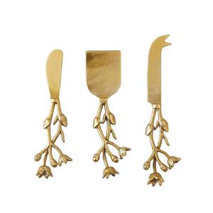 Juego de queso de latón de diseño de lujo, mango de diseño de hoja y tallo para bodas y decoración del hogar, juego de queso de latón - Product Image 1