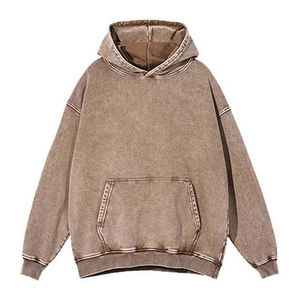 Sweat à capuche surdimensionné en coton délavé à l'acide pour hommes pull vintage lourd sweats à capuche personnalisés Streetwear tissage tricoté - Product Image 3