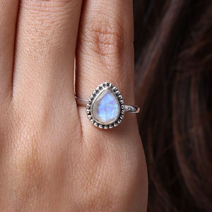 แหวนพลอยมูนสโตนสีรุ้งธรรมชาติสวยงามแหวน925เงินสเตอร์ลิงสไตล์โบฮีเมียนเครื่องประดับชั้นดีขายส่ง - Product Image 2