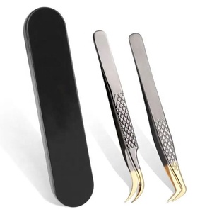 แหนบต่อขนตา 3 มิติ แบบโค้งและแบบตัว L สีเทาและสีทอง ชุด 2 ชิ้น พร้อมอุปกรณ์ติดฉลากส่วนตัว - Product Image 1