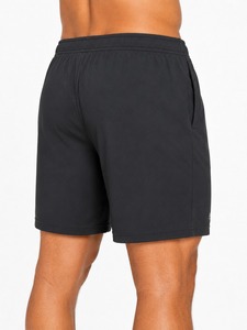 Shorts pour hommes noirs à séchage rapide avec cordon de serrage, taille mi-haute, décontractés, en polyester tricoté, logo sur le bas du bas du pantalon, à prix abordable - Product Image 2