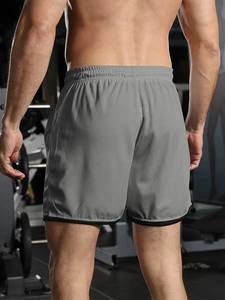 Pantalones cortos de malla de poliéster transpirables ligeros para hombres bolsillos de cintura elástica entrenamiento de gimnasia antiarrugas último teñido liso alto - Product Image 4