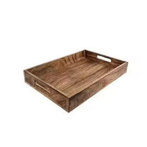 Organisateur de maison et d'ustensiles de cuisine Ensemble de 2 plateaux de service de qualité supérieure Décoration de table en bois au prix le plus bas - Product Image 3