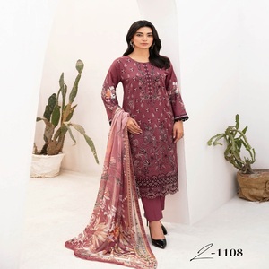 Oferta de Eid: Salwar Kameez Sari de Tres Piezas, Sin Costuras, de Algodón Puro con Bordado Intenso de Estilo Indio-Pakistaní, Moderno y Étnico, para Fiestas - Product Image 2