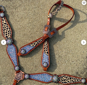 Kaamkaaj Genuine Leather Western Saddle Horse Tack <b>Set</b> Buckle Closure <b>Beaded</b> Headstall Breast Collar Regular Fit Riding - Product Image 4