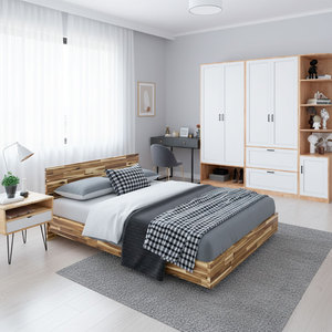 PN025 Classic & Contemporary Scandinavian Bedroom Furniture Combo <b>Queen</b> Wood Reclining <b>Bed</b> <b>with</b> 3 Drawers for Home Dining Use - Product Image 1