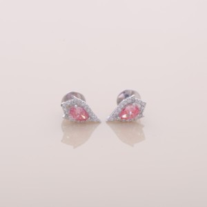 IGI Certified Lab Grown Pink Pear Shape Diamond Halo Stud Earrings 18K Yellow / White / Rose Gold Designer Earrings - Product Image 1