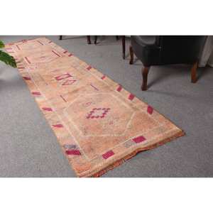 Tapis Patchwork Rose Beige Traditionnel 2.6X11 ft Rectangle Couloir Design pour Entrée Salon Viscose Laine Latex Maison Élégante - Product Image 1