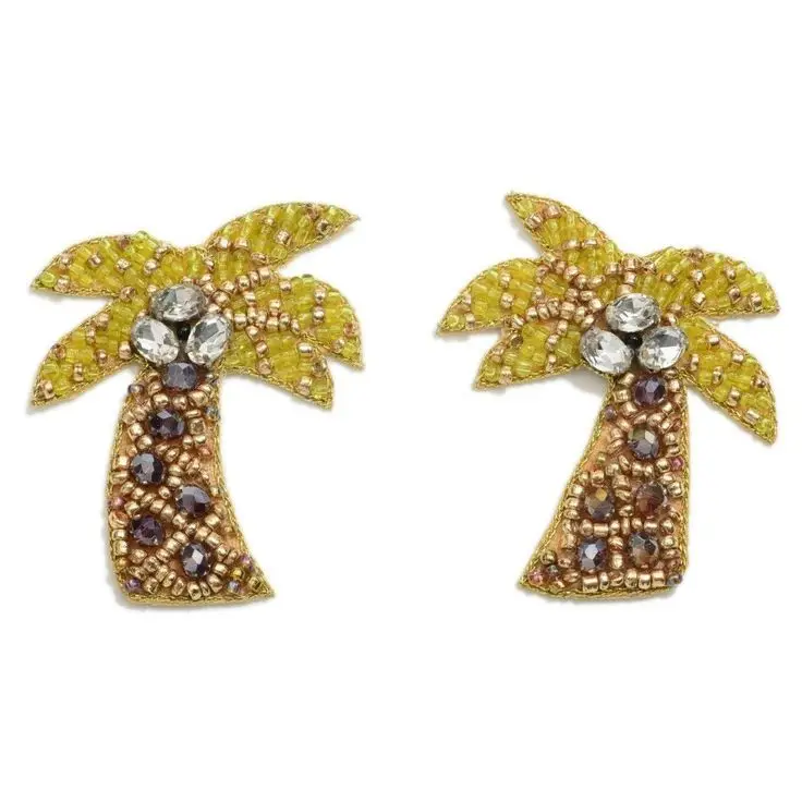 Palm tree earrings Seed bead earrings Tropical jewelry Handmade beaded earrings