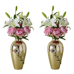 Juego de Jarrones de Flores de Metal Martillado Hechos a Mano, Acabado en Cobre Marrón y Dorado, Jarrones con Hoja Dorada, Perfectos para Decoración del Hogar y Mesa - Product Image 4