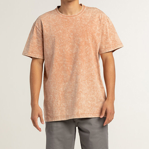 Camiseta con estampado de lavado ácido de 100% algodón para hombre, ajuste holgado, liso, de gran tamaño, cuello redondo, alta calidad - Product Image 5