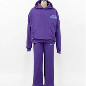 Survêtements pour enfants avec sweat-shirts à capuche à fermeture éclair intégrale en coton 100% respirant, effet délavé vintage, broderie personnalisée, effet délavé par le soleil, pantalons de survêtement évasés - Product Image 1