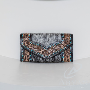 กระเป๋าสตางค์ทรงยาวของผู้หญิงทำจากหนังวัวแนววินเทจแบบหนีบใส่บัตรสไตล์ตะวันตก - Product Image 3