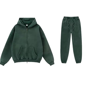 Ensemble de survêtement en molleton de coton avec sweat-shirt à capuche et pantalon de survêtement à fermeture éclair, style streetwear, poids lourd, délavage acide, Process Impex - Product Image 5
