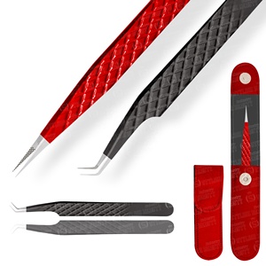 Pinces à extensions de cils en acier inoxydable de haute précision, couleur rouge et noir, toutes les couleurs disponibles, légères - Product Image 1
