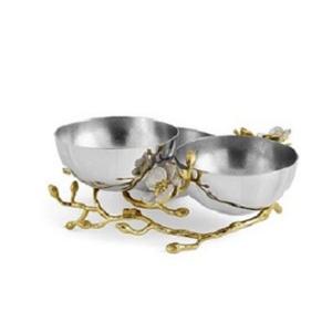 Venta caliente ramas de metal de latón con acero inoxidable 2 uds juego de tazones frutas secas nueces juegos de tazones vajilla hogar Hotel y restaurante - Product Image 1