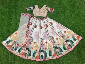 Special Occasion& Party Wear Medonna Silk Fully Stitch <b>White</b> Color Heavy Digital Printed Rajasthani Style Ghaghra Choli - Product Image 2