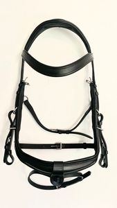 Bride d'essorage en cuir noir avec serre-tête anatomique et ensemble de bride renforcée par muserolle - Product Image 4