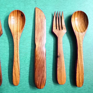 Ensemble de couverts en bois écologiques de qualité supérieure miroir polonais cuillères à long manche grande taille essentiels de cuisine exportateur indien - Product Image 5