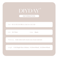 DIYDAY YY 2D 0.07 Extensions de cils individuels noirs et bruns, matériau PBT, cils naturels, étiquette privée, vente en gros