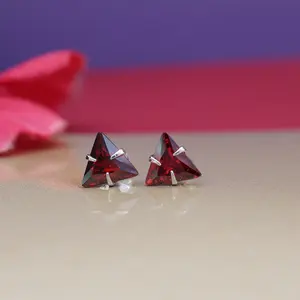 Boucles d'oreilles clous tendance en argent 925, motif géométrique étoile, grenat, émeraude, améthyste, diamant, rubis, saphir, pour cadeau de fiançailles pour femme - Product Image 3