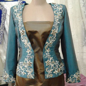 2023 Beautiful Embroidered Algerian Party-Wear <b>Jacket</b> Dress Linen Silk Material Embellished Crystal Glass Beadsstone Dabka Work - Product Image 1