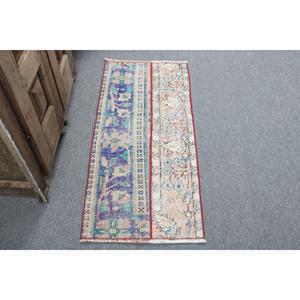 Alfombra Vintage, Alfombra Pequeña de 1.7x3.7 pies, Alfombra de Lana Azul y Roja - Product Image 1