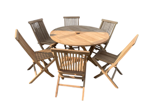 ชุดรับประทานอาหารกลางแจ้งไม้สักคลาสสิกพร้อมที่นั่ง6ที่นั่งโต๊ะรับประทานอาหารทรงกลมและเก้าอี้สำหรับร้านอาหารโรงแรมและสวน - Product Image 3