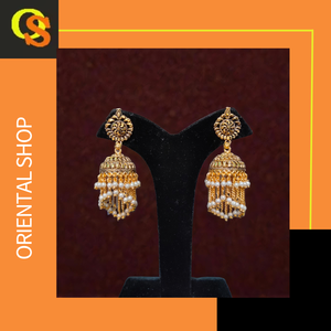 ชุดต่างหูชุบทอง22CT สำหรับผู้หญิงชุดเครื่องประดับต่างหูสไตล์ Jhumka ดีไซน์ไม่เหมือนใคร - Product Image 2