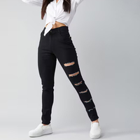 Jean en denim déchiré taille haute respirant coupe skinny décontractée tendance pour femme style streetwear mode 2025
