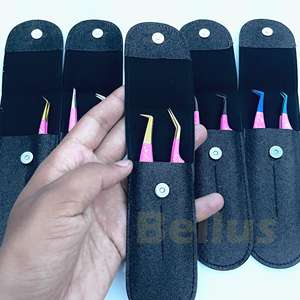 Pince à cils professionnelle en acier inoxydable de marque privée avec pointe en fibre pointue pour extensions de cils - Product Image 1