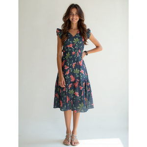 Robe midi style bohème pour femmes, en coton floral ajouré, respirante et décontractée, conçue sur mesure pour les journées de loisirs, tailles XS à 5XL - Product Image 1