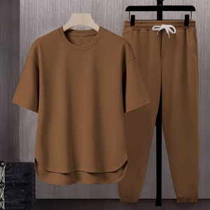 Camiseta informal de manga corta para hombre, pantalones, traje de secado rápido, deportes de verano, dos piezas, ropa deportiva holgada personalizada, conjunto de dos piezas de Color sólido - Product Image 5