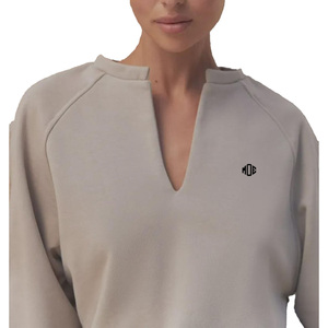 Sweat-shirt à col en V lourd pour femmes, ensemble de survêtement deux pièces, coupe décontractée, manches raglan, jogging pour la production en gros OEM ODM - Product Image 2