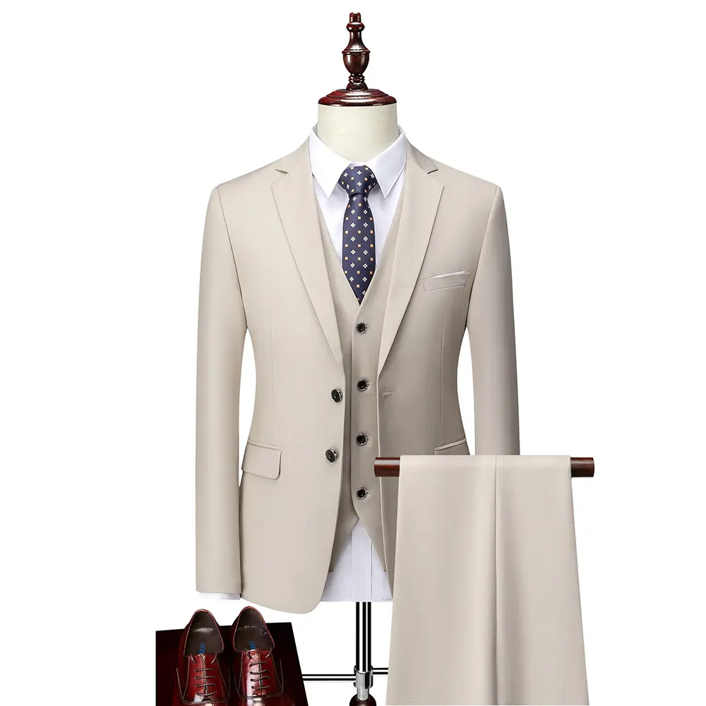 Chaqueta + pantalón + chaleco para hombre, conjunto de trajes ajustados de negocios, vestido de boda, traje de tres piezas, chaqueta, abrigo, Pantalones