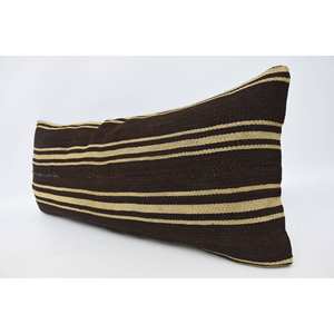 Coussin en laine à rayures marron Accent décoratif de style boho de luxe Coussin tissé de 16x36 pouces avec motif de plantes et de feuilles vintage - Product Image 4