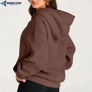 DAIZEN STAR Ladies Eco-Friendly Winter Casual Hooded Pullover Solid Color 100% Cotton Fleece Quick Dry Breathable 3D Embroidered - Product Image 2