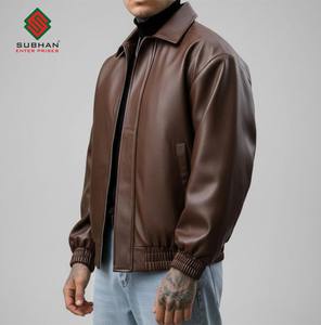 Blouson aviateur pour homme |   Blouson aviateur en cuir synthétique |   Blouson d'aviateur décontracté d'hiver à fermeture éclair, motif uni, style vintage - Product Image 5