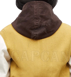 เสื้อครอปแจ็คเก็ตขนแกะ100% สำหรับผู้หญิงปรับแต่งได้สไตล์เลตเตอร์แมนย้อมสีล้วนพร้อมงานปักลายหนังแกะสำหรับฤดูหนาว - Product Image 3