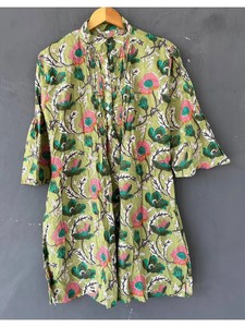 Blusa Midi de algodón para mujer Bloque lavable Impreso Patrón antiguo Botón Kurti Cintura decorada Ropa de fiesta informal - Product Image 5