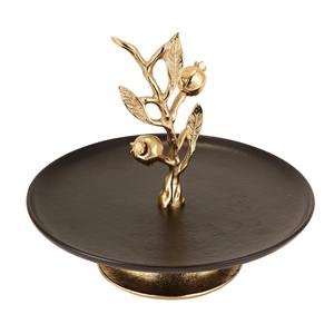 Support à gâteau décoratif de luxe en or et argent, branche de grenade, plateau rond noir pour servir le gâteau, décoration moderne pour centre de table - Product Image 4