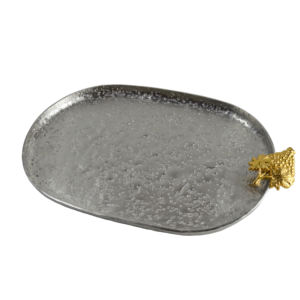 Combo de cobre y plata Bandeja DE SERVICIO DE METAL Acabado brillante Bandeja de metal sólido Bandeja de decoración del hogar - Product Image 2